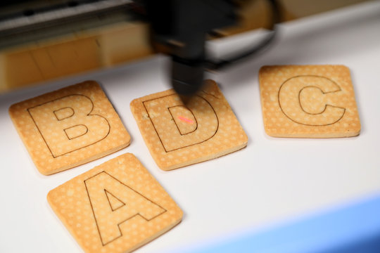 Industrial laser engraving letter D