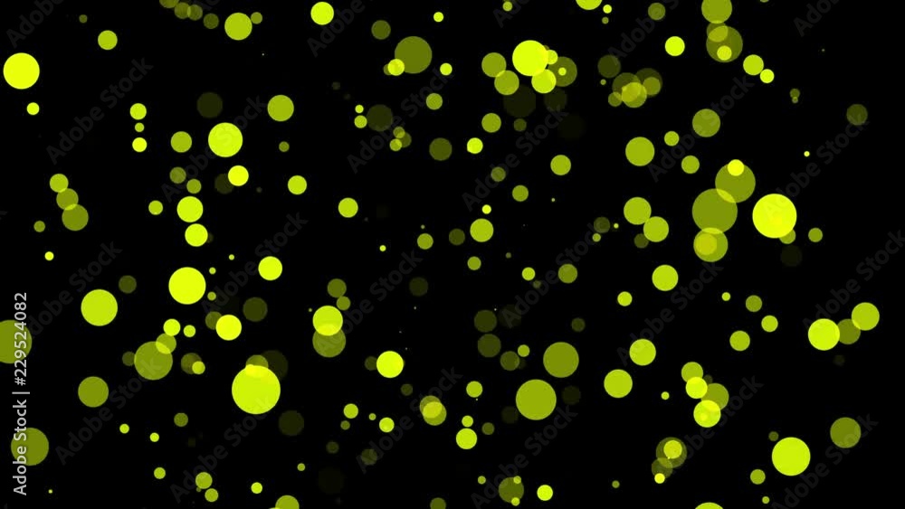 Poster yellow translucent particles slowly moving on a dark background. abstract animation. 3d rendering