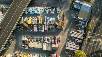 STORAGE CONTAINER. AERIAL DRONE CITYSCAPE. - obrazy, fototapety, plakaty