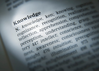 DICTIONARY PAGE SHOWING DEFINITION OF THE WORD KNOWLEDGE