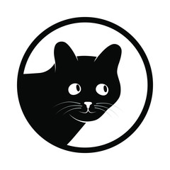 Sign head cat. Isolated black silhouette head cat in circle on white background. Vector illustration