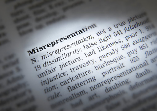 DICTIONARY PAGE SHOWING DEFINITION OF THE WORD MISREPRESENTATION