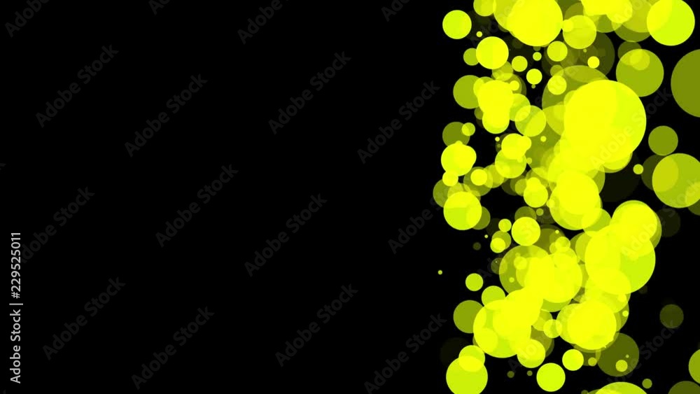 Poster yellow translucent particles slowly moving on a dark background. abstract animation. 3d rendering