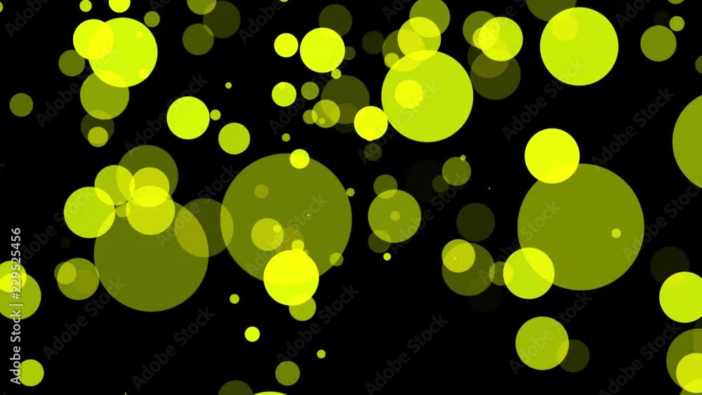 Poster yellow translucent particles slowly moving on a dark background. abstract animation. 3d rendering