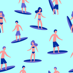 Vector illustration seamless flat pattern of Surfers for print