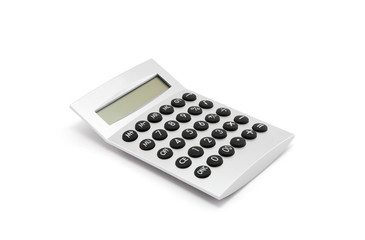 Silver calculator on white background with clipping path