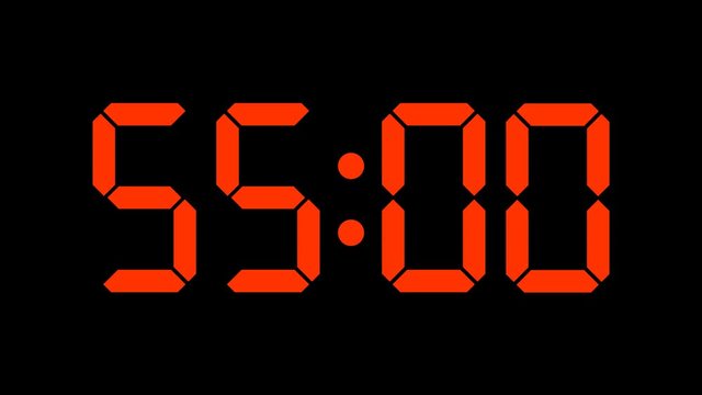 Digital countdown of 60 seconds with regular hundredths, 4K UHD, optimized for 60 fps to avoid frame rate distortions and interpolation artifacts - Red on black - arzawen.com/timer