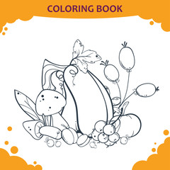 Vector monochrome decorative pumpkin for children coloring book