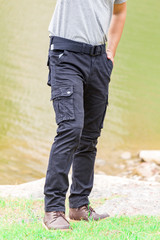 Model wearing cargo pants or cargo trousers
