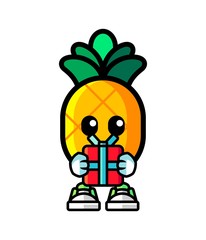 Pineapple give a gift mascot cartoon illustration