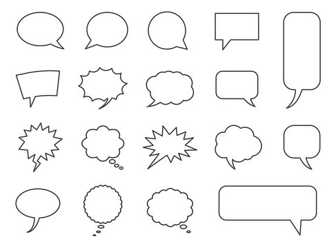 speech bubble icons vector set, comic dialog clouds