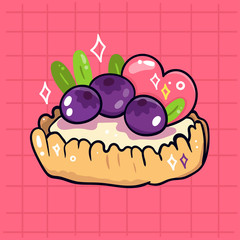 Tasty blueberry cake. Hand drawn colored vector illustration