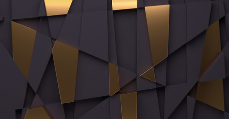Abstrakcjonistyczny tło z czarnymi i złocistymi geometrycznymi kształtami. Renderowania 3D - 229528062