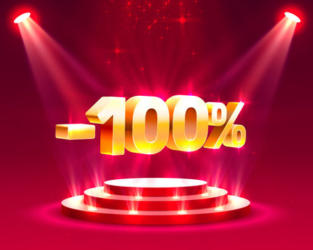 Podium action with share discount percentage 100. Vector illustration