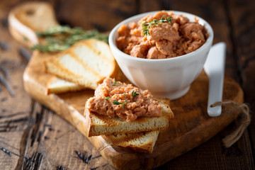 Salmon pate, or rillettes