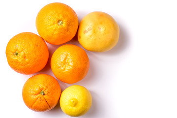 Group of Organic Oranges and lemon, with copy space