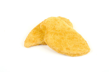 fried chicken breast on white background, photo in studio