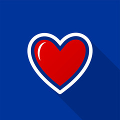 Red heart icon with long shadow on blue background. Vector Illustration EPS 10