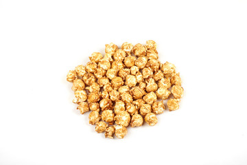caramel popcorn on white background.