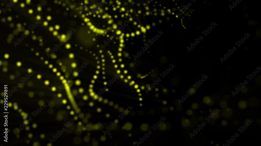 Poster plane of yellow particles slowly oscillates against a black background. abstract animation. 3d rende