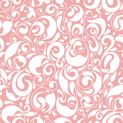 Pink and white vector leaf seamless pattern. Vintage ornament. Paisley elements. Great for fabric and textile, wallpaper, packaging or any desired idea