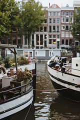 Fototapeta premium Typical Dutch Houses and Canal in the Center of Amsterdam