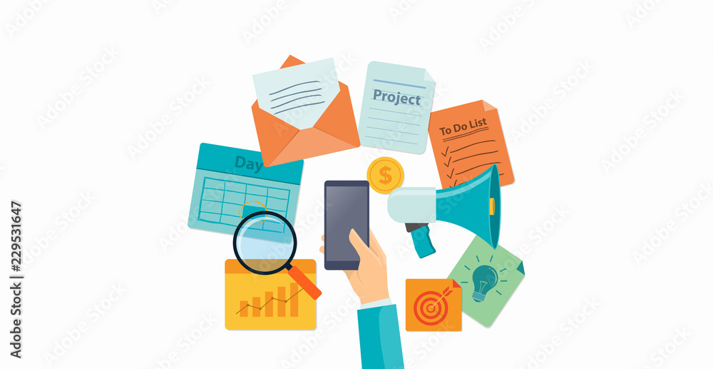 Aufkleber flat vector for use mobile online  multi task daily working connection concept 
