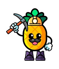 Pineapple miner mascot cartoon illustration
