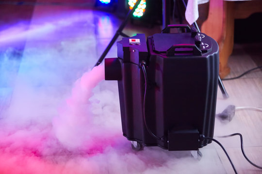 Modern Smoke/fog (dry Ice) Device In Action. This Electric Machine Releases Fog To The Stage 