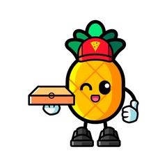 Pineapple pizza delivery mascot cartoon illustration