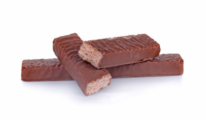 wafers in chocolate on white background.