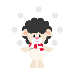 cartoon cute sheep black with scarf and snowball