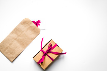 concept of gift cards on white background top view