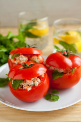 Fresh tomatoes stuffed with canned tuna