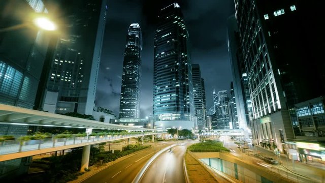 hyper lapse, traffic in Hong Kong at sunset time,  ultra wide lens
