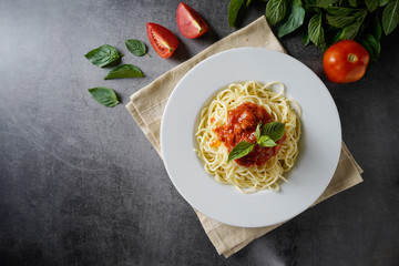 Spaghetti with meat sauce. Traditional Italian dish