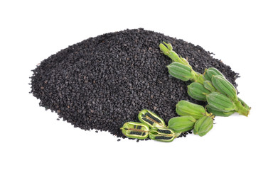 Black Sesame Seeds isolated on white background.