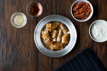 Turkish Food Minced Meat and Rice Stuffed Sheep Bowel Mumbar Dolma