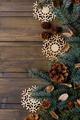 New Year background with fir and cones tree