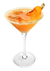 Fresh summer cocktail in glass on white background