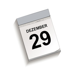 Kalender Dezember 29, Kalender, Abreißkalender mit Datum 29 Dezember
Vektor Illustration isoliert auf weißem Hintergrund