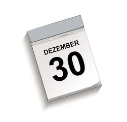 Obraz premium Kalender Dezember 30, Kalender, Abreißkalender mit Datum 30 Dezember Vektor Illustration isoliert auf weißem Hintergrund