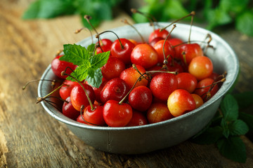 Fresh cherry in a rustic bowl
