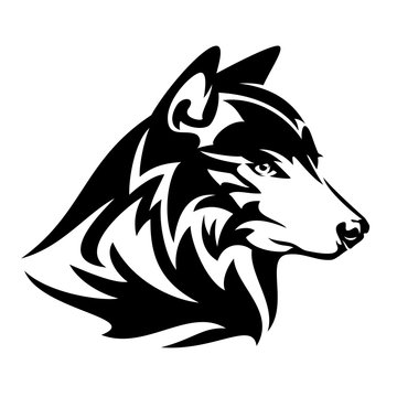 wild wolf profile head black and white vector design