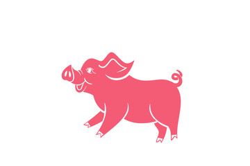 Pig is a symbol of the 2019 Chinese year. Greeting card, poster. Vector illustration. Eps 10
