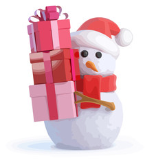 Vector 3d Santa snowman Christmas gifts