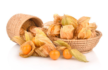 Cape gooseberry (physalis) in basket isolated on white background