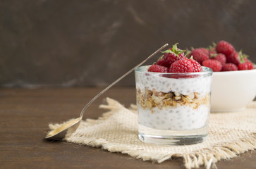 Natural yogurt with Chia seeds and raspberries.