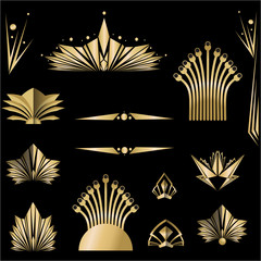 Art deco /Art Nuvo set of DIY elements golden black for print and web illustration , geometric luxury elements and beautiful creative pack.
