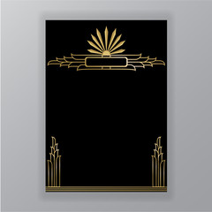 Beautiful Art Deco /Art Nuvo golden black floral motive page template for web and print , techno style 20s old fashion decoration